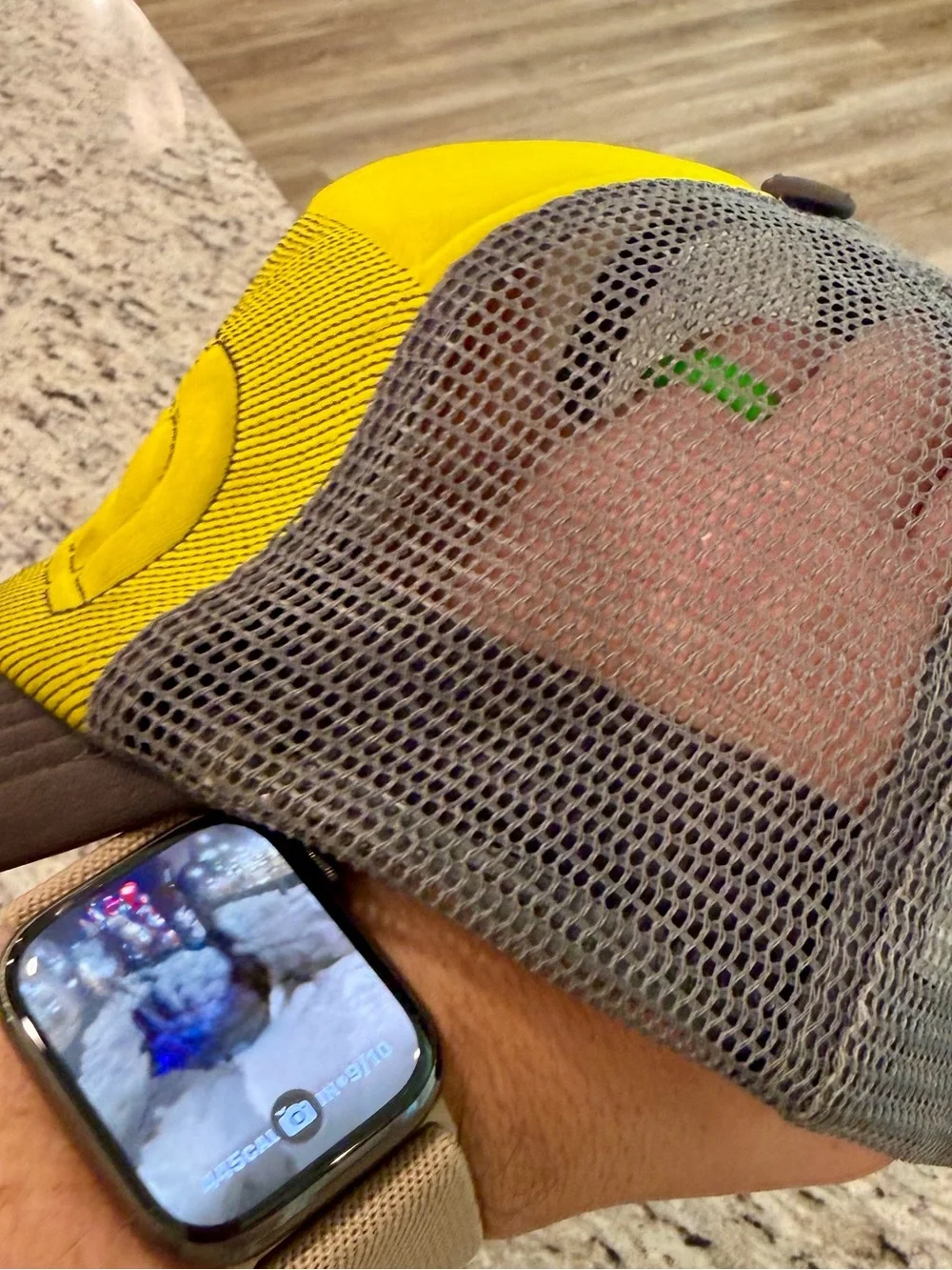 The North Face Cross Stitch Trucker Hat Cap Snapback One Size Yellow Gray